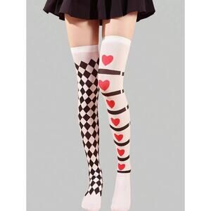 Harlequin & Heart Mismatched Thigh High Socks – Kawaii Gothic Lolita Stockings